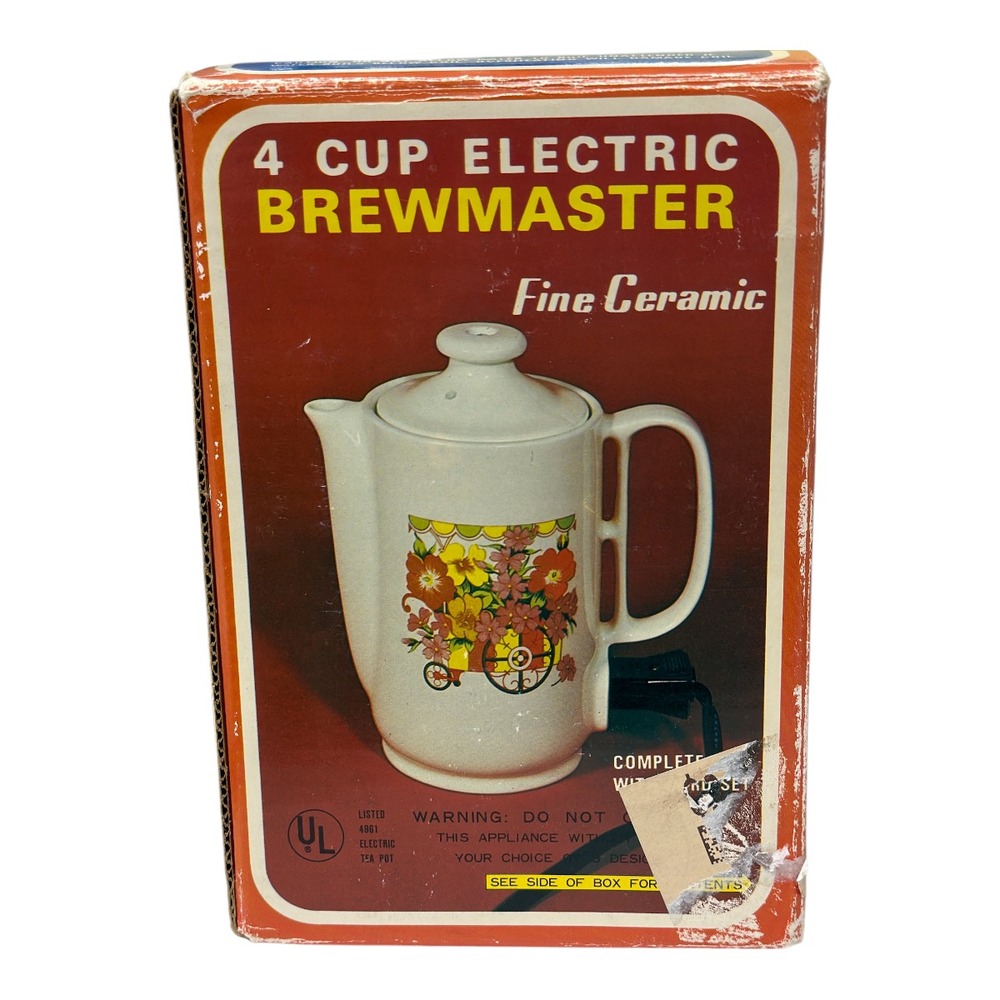 Brewmaster 4 Cup Electric Fine Ceramic Japan NIB 1970s Retro Flower Cart